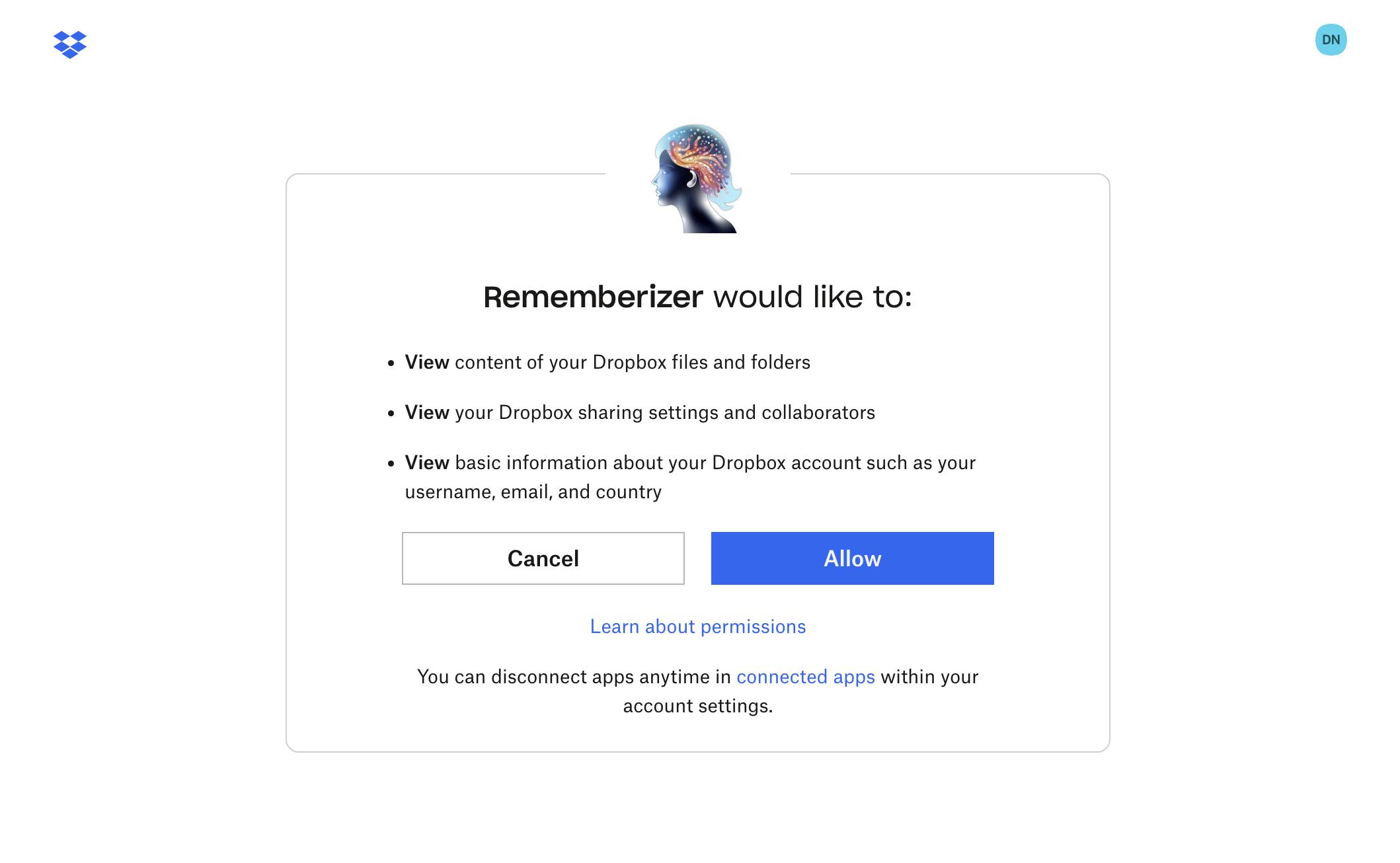 Dropbox OAuth 認証画面